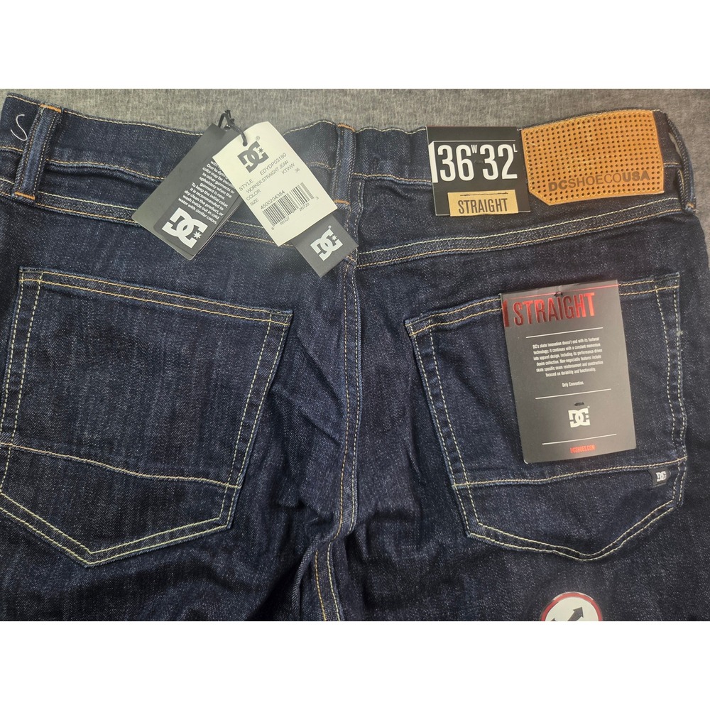 DC Shoes Jeans Mens 36x32 Blue Worker Straight EDYDP03180 Dark Wash Skate Denim - Picture 3 of 5